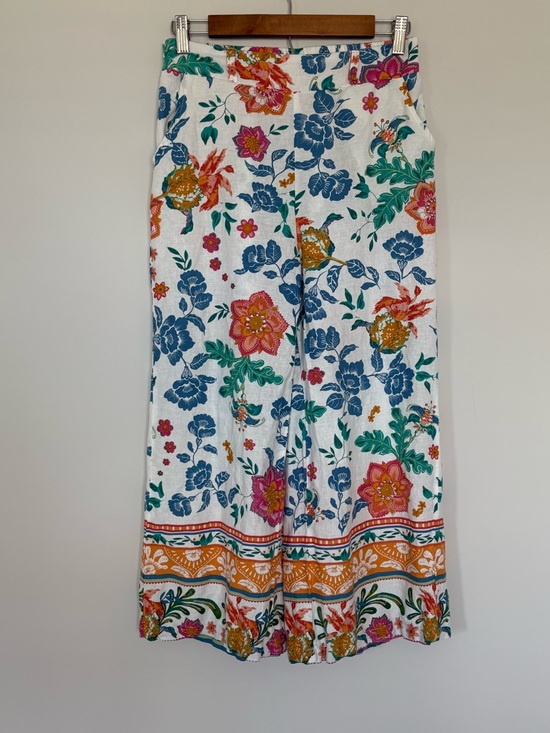 Pants - Rachel Zoe Linen Blend White Colorful Floral Print Wide Leg Pants Size Small